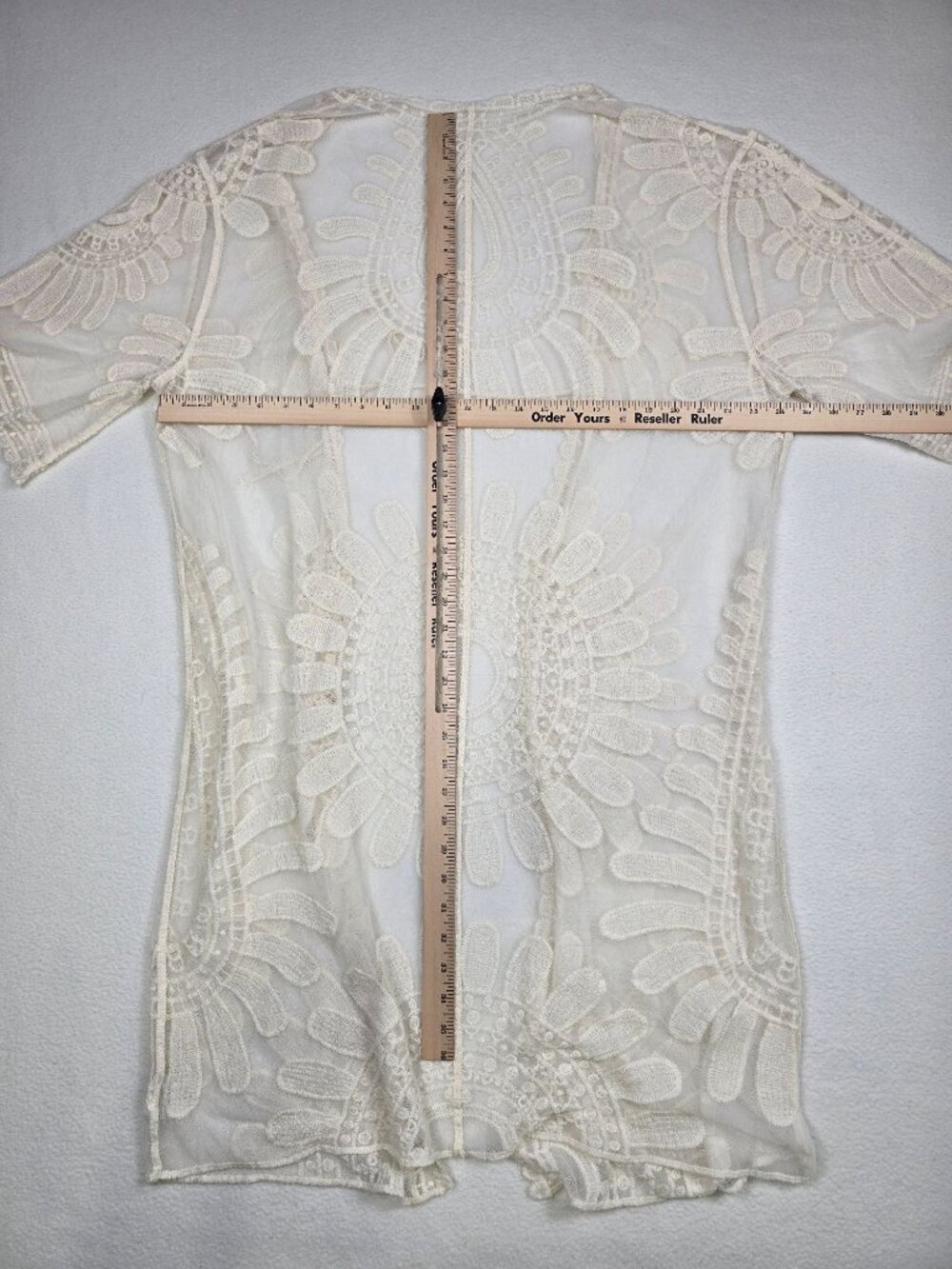 Crochet Lace Short Sleeve Kimono Cardigan Boho White S/M OS Western - Picture 4 of 4
